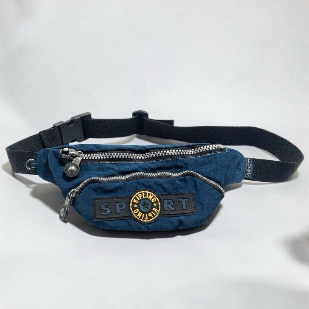 Vintage Kipling Sport Black Waist Fanny Pack Belt Bag Strap Zipper Pockets Black